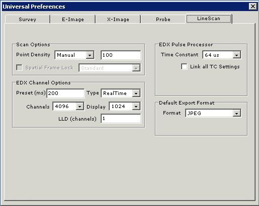 Probe EDX Acquisition Probe Preset. Sets the total acqusition dwell time, in seconds. Probe Type.