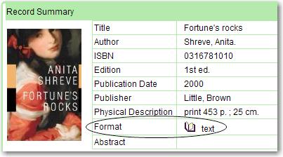 The OPAC icon for textual materials is displayed as in this