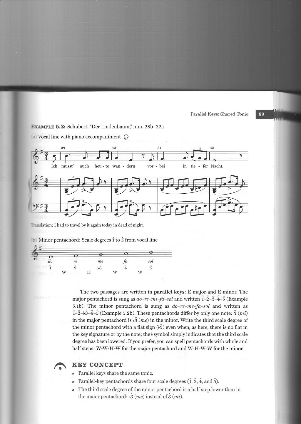 The two passages are written in parallel keys - E major and e minor.