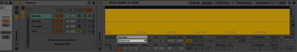 3) Select 00silence from the Sample drop down menu.