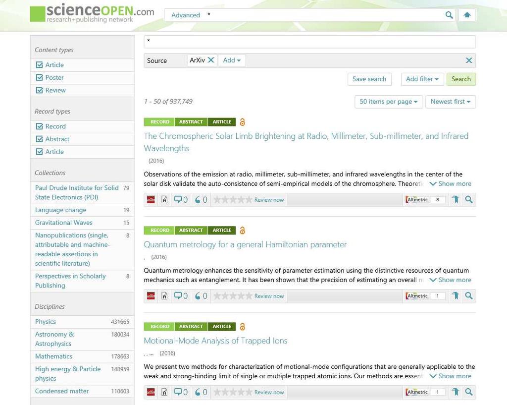 41 Case study: ScienceOpen ScienceOpen is a next generation Open Access indexing platform Aggregating journal content(pmc, arxiv, scielo, ) 15 million article records More than2mopen