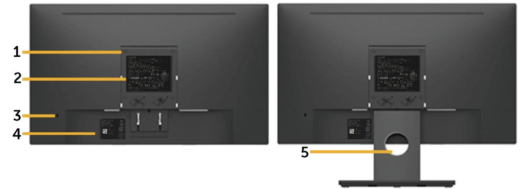 mm) 2 Regulatory rating label Lists the regulatory approvals. 3 Security lock slot Secures monitor with security lock (security lock not included).