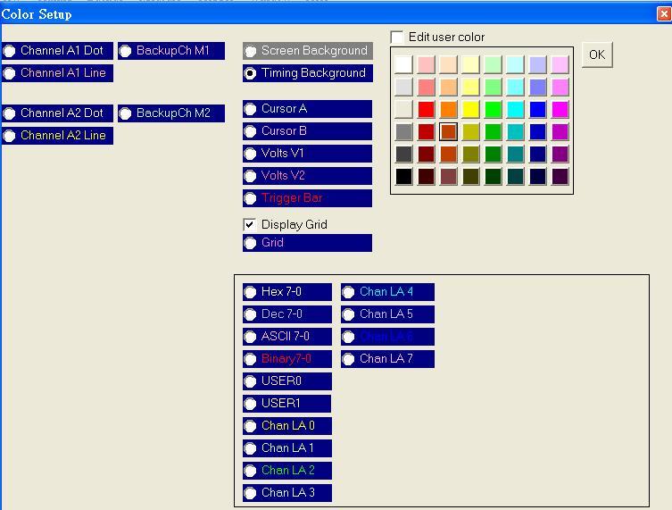 The View menu offers the following: Color Change colors of the entire display. The current colors are displayed on screen. To change the color of an item select it from the pick list.