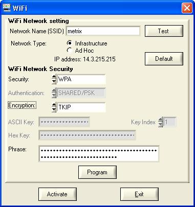 Current instrument Ethernet address To program the WiFi settings, refer to your wireless access point documentation and copy its programming on the