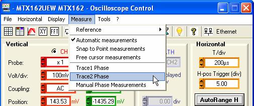 Making measurements from the trace Making measurements from the trace (continued) b) Automatic phase measurement