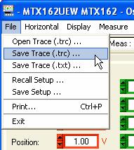Freezing, Memorizing, Displaying the trace Freezing, Memorizing, Displaying the trace (continued) 2. Saving the trace The MTX 162 gives the possibility of saving the traces displayed on the screen.