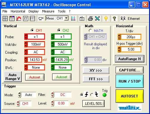 First use First use (continued) Control screen descriptions "Oscilloscope Control" When the instrument is launched the "Oscilloscope Control" and "Oscilloscope Trace" should be displayed.