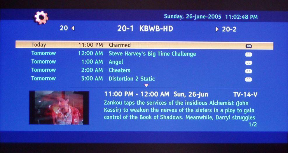 2.13 Program Information Press the GUIDE button on the remote and program information for the channel you are watching will be displayed on the screen with the live program content in a small window