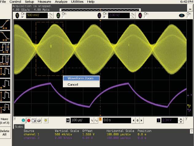 The Infiniium 8000 Series oscilloscopes feature patented MegaZoom technology that provides the fastest waveform update rates, even when using the deepest memory records up to 128 Mpts.