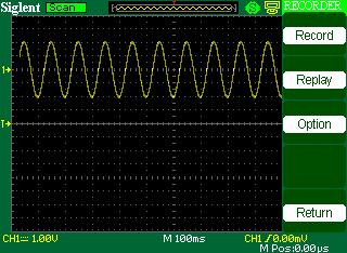 2.13.9 Recorder The waveform recorder is a kind of seamless and no-gap real time recording of waveform, means oscilloscope can save and replay waveform every time it captured.