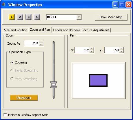 OPERATION Window Properties ZOOM AND PAN TAB.... The source image within each window can be zoomed and panned within the window.