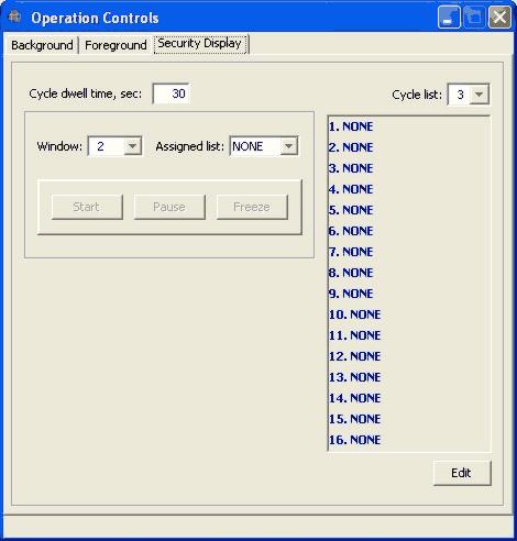 OPERATION Controls SECURITY DISPLAY TAB.... The Security Display tab is used to create and enable a list of inputs to be sequenced for a QuadView window.