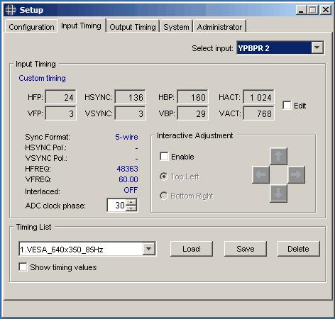 OPERATION Set Up VIRTUAL SCREEN ASPECT RATIO Click the desired radio button to set the virtual screen display in the WCP to an aspect ratio of 4:3 or 16:9. INPUT TIMING TAB.