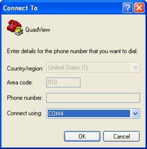 Figure 5-3 Connect To Dialog 3. In the Connect To dialog, ignore the Country, Area Code and Phone Number fields.