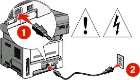 2 Conectaţi cablul de tensiune la imprimantă, apoi la o priză cu împământare corespunzătoare, şi porniţi imprimanta.