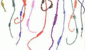 Quipu of the Incas A quipu is an assemblage of coloured knotted cotton cords.