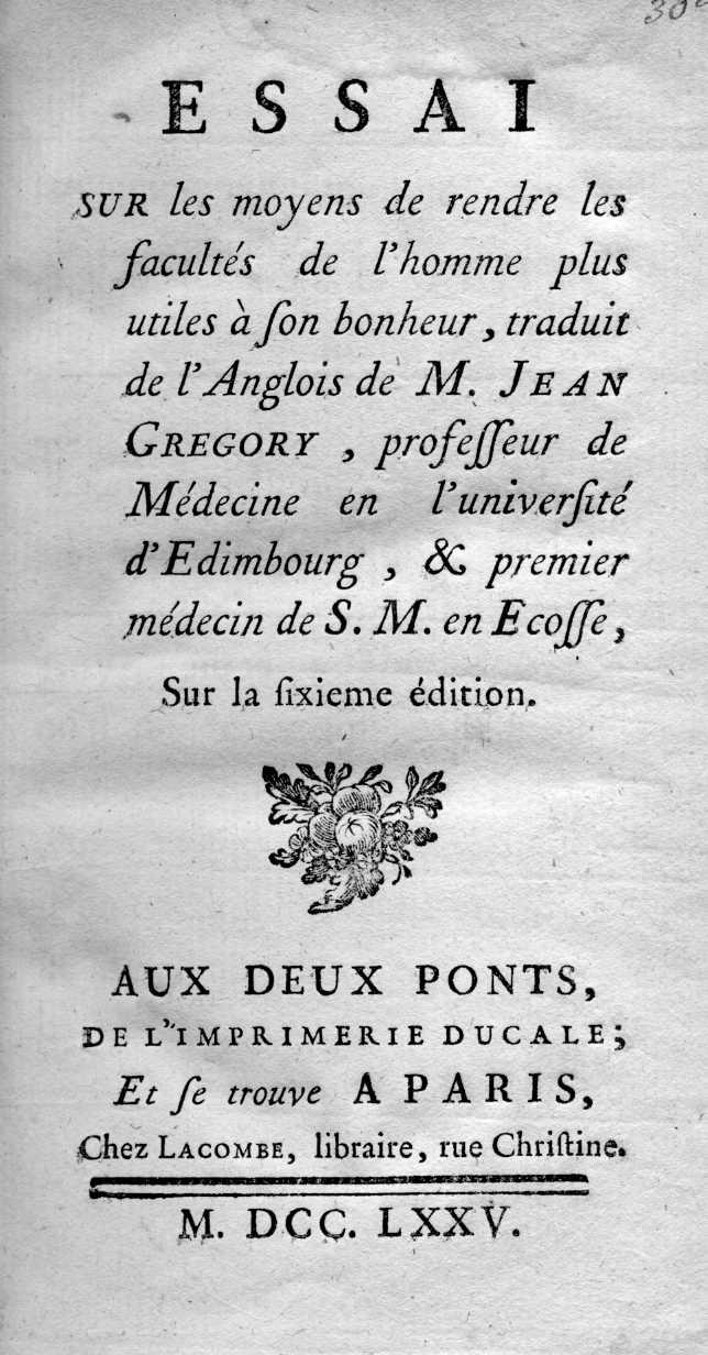 de l Anglois Sur la sixieme édition. Aux Deux Ponts, de l imprimerie ducale; et se trouve a Paris, Chez Lacombe. MDCCLXXV [1775]. 550 FIRST FRENCH TRANSLATION. 8vo, pp.