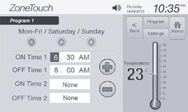 Figure 5 b) Touch a day option radio button to select Monday-Friday, Saturday or Sunday program to modify.