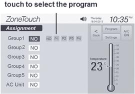 Touch the program field of a group to show all program options (Figure 8). Touching a program option will assign the program to the group (Figure 9).