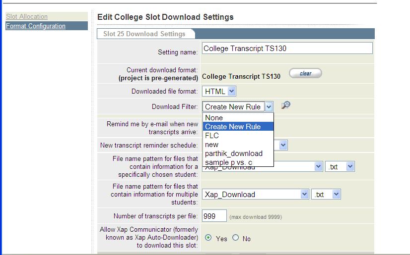 Figure E-2. Edit College Download Slot Settings Screen 2.
