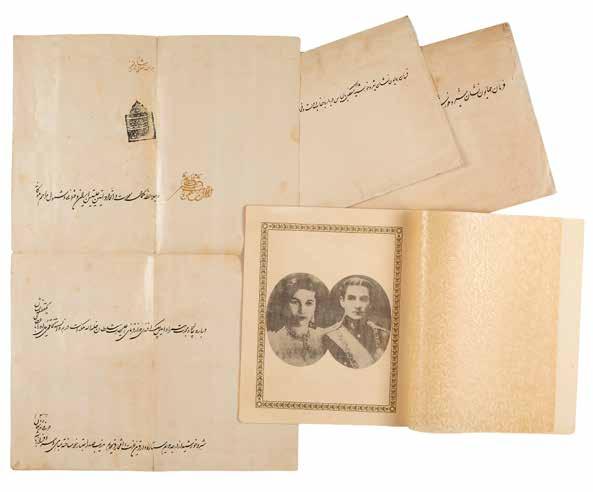 Lot 20 20 A Royal Mariage invitation for the wedding of Shah Mohammed Reza Pahlavi to Princess Fawzia Faud of Egypt, printed in Farsi, accompanied by a royal manuscript firman invitation [probably