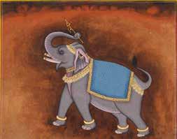depicting a single elephant adorned in royal attire, all heightened in gold, miniatures ruled within