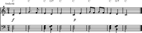 Note: These are samples of the eight-measure examples, which were provided for the instruments and voice parts listed on the previous page.