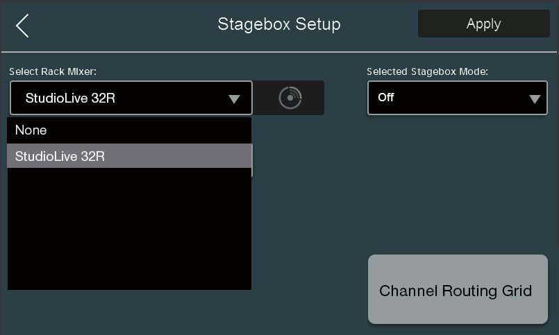 2 Getting Started 1.1 About AVB Networking 3. Press the Stagebox Setup button on the screen.