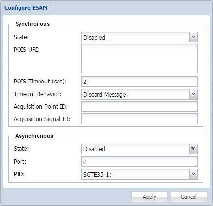 Setting Range Description ESAM Processing Enable or Disable ESAM processing POIS URI Valid String Specify the address of the POIS server POIS Timeout (sec) 1-5 Specify a timeout to receive a response