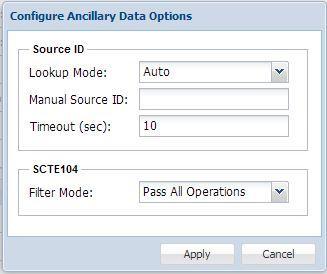 4.2.18 Configuring Ancillary Data Options This menu allows the user to configure processing options relating to ancillary (ANC/VBI) data generation.