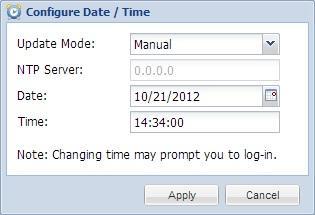 4.3.7 Date/Time TGX-4400 User Manual The TGX 4400 can be set to synchronize with an NTP server or a manual data and time can be defined by the user. Click the button to configure the date and time.
