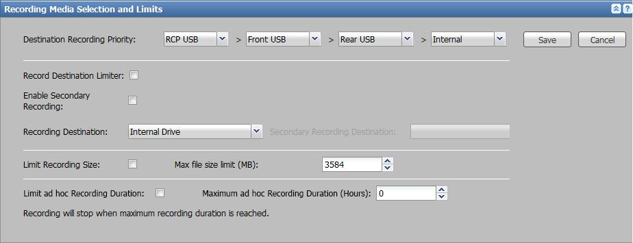 Subsequent submenus are available based on the Recording selection. NOTE: When a USB device has more than one logical volume, each volume is numbered.