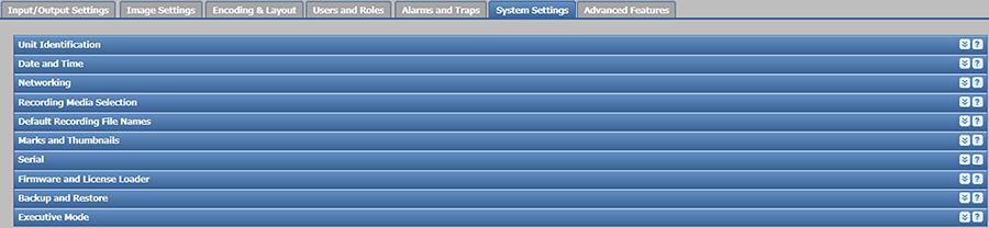 System Settings Controls within seven of the ten panels in the System Settings page within the Configuration page are essential during initial setup of the unit.