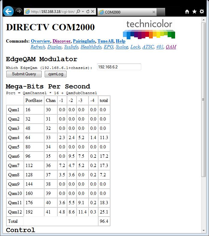 6.15 Using the COM46 QAM Command The QAM link will display the page below: Figure 60 QAM6 Command Screen