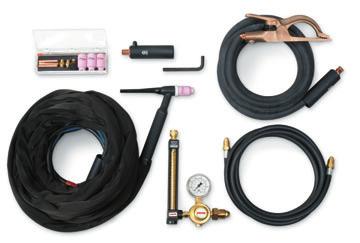 regulator/flowmeter HM2051A-580 12 ft (3.7 m) rubber gas hose (regulator to machine) Water-cooled Dinse torch adapter 15 ft (4.