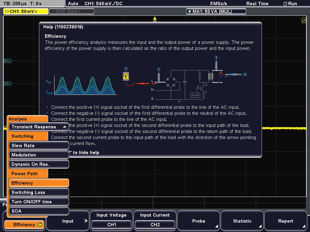 Power analysis: current and voltage in detail Analysis of input and output as well as the transfer function of switched-mode power supplies Measurement wizard for fast results Simple and fast