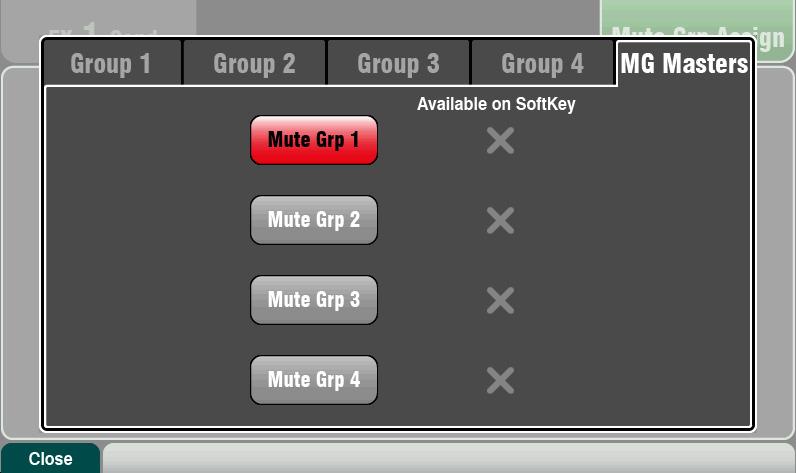 6.6 Mute Groups The Qu features 4 Mute Groups. You can assign channels to a Mute Group so that pressing its master key will instantly mute all assigned channels.