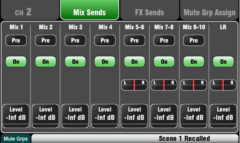 The lower part of the screen changes to provide access to the related parameters and additional related controls.