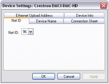 DigitalMedia Card Interface Crestron DMCI Device Settings: Crestron DMCI-DMC-HD Window Program Manager The ID code specified in the SIMPL Windows program must match the Net ID of each unit.