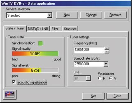 DVB Data services With the WinTV DVB-s Data Application you can use any IP-based DVB data services.