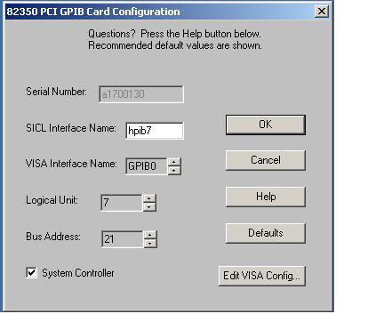 Figure 1-10 I/O Config Screen 6 At the bottom of the 82350 PCI Card Configuration dialog, press Edit VISA Config... See Figure 1-11.