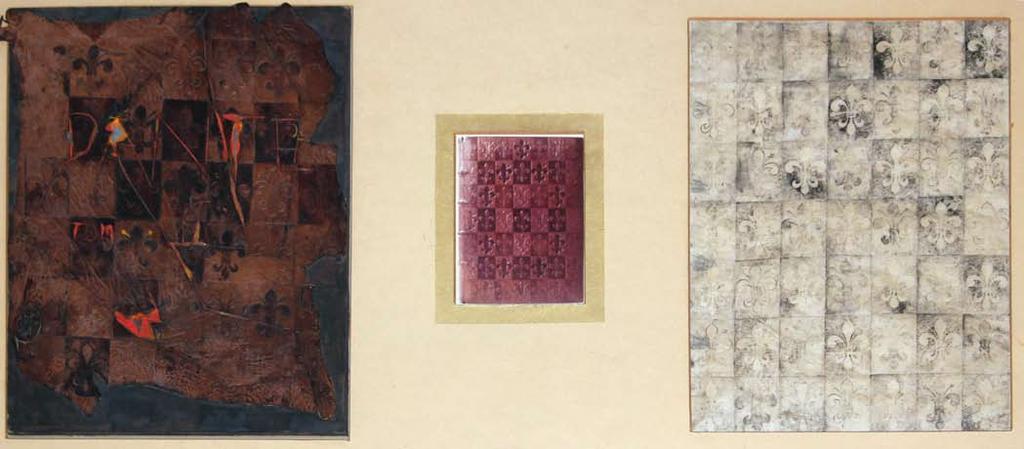 Maquette and Pattern: Blank Manuscript Book for Tom Phillips Translation of Dante s Inferno 1979 Traditional Bookbinding On view is a display Minsky created in 1979 showing two designs for the