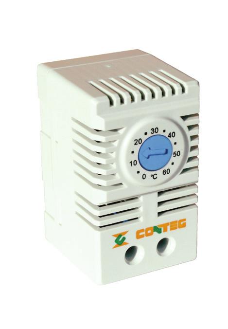 Thermostat ready for connection Features: Sensor element: thermostatic bi-metal Maximum tolerance: ± 4 K Switching difference (hysteresis) is 7 C ± 3 K Switching capacity (max.