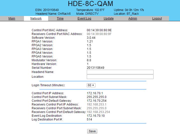 8 HDE-8C-QAM with Option 6.6. Main > Output > QAM Screen (continued) 0 QAM Lock State: indicates whether Quad-QAM module is working properly (locked) or not.