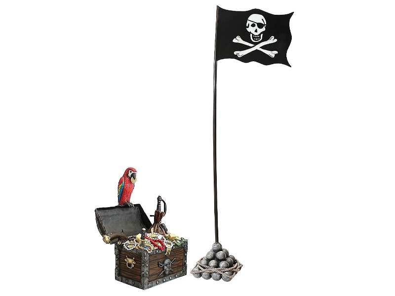 793 - Black Beard Pirate - Wood Beer Barrel 794 - Pirates Flag - Cannon Balls - Treasure Chest