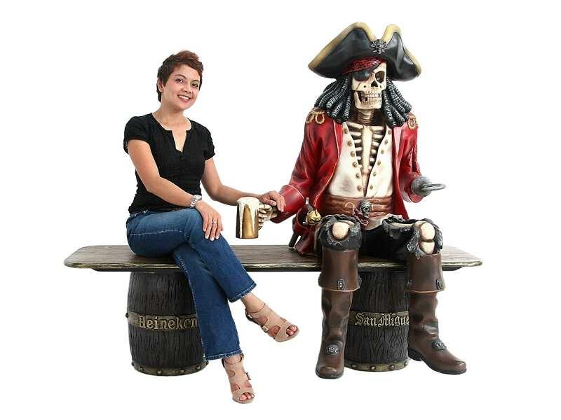 827 - Jack Sparrow Skelton Pirate - Wine Barrel Bench - 1 828 - Jack Sparrow Skelton Pirate -