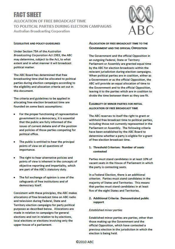 Attachment B Fact Sheet: Allocation of free broadcast