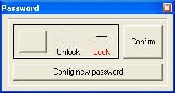 1. Password User (default = 000000 ) Once entered the Password User, click on the OK button and the following window will open Then select the Lock or Unlock position and Confirm the choice through