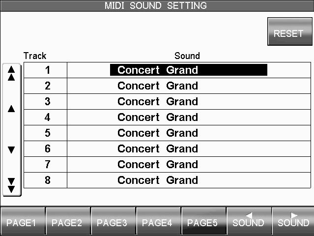 119 MIDI Accordion On page four of the MIDI Settings Menu you can configure the CP to be played from a MIDI Accordion. SOLO CH. (SOLO) : Selects receive channel for the Solo (Solo) part. Choose 1-16.