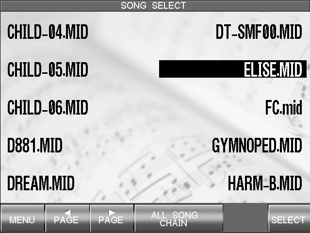 136 Play MIDI Song The CP is capable of playing back songs recorded in either the CP s Internal Format or the Standard MIDI File (SMF) format.